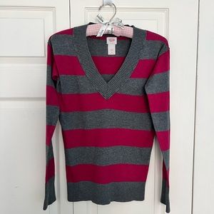 Mossimo Gray & Pink Striped V-Neck Sweater